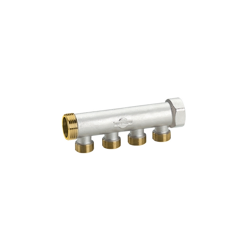 Collettore In Ottone Nichelato Con Derivazioni M 24x19 - 3/4 X 2 Vie L. 85 Mm 320-51303-052