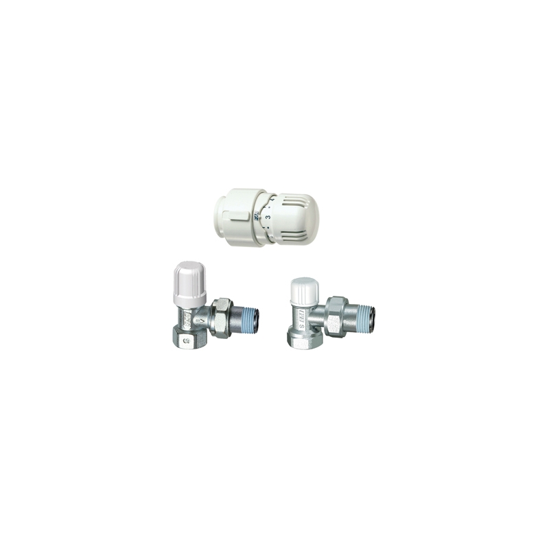 Kit Valvola + Detentore A Squadra + Testa Termostatica Attacco Ferro - 3/4 321-1671-05