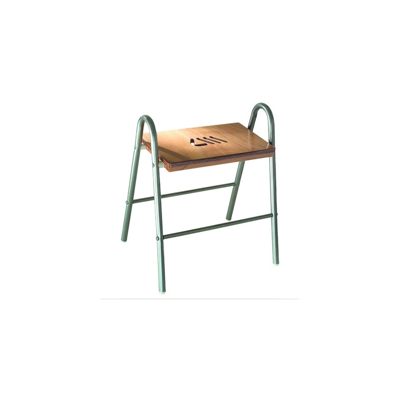 Sgabello Da Bagno In Legno E Struttura In Acciaio Cromato - - 151-403