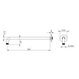 Braccio Doccia Tondo In Ottone Cromato - Cm 26,5 X D. 1,6 110-1191