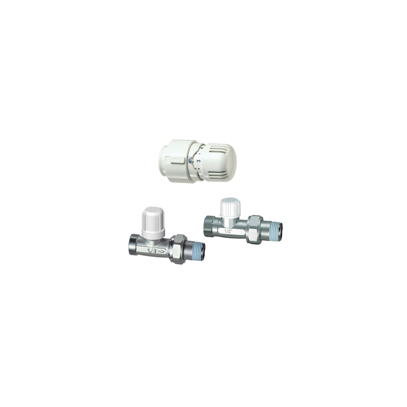 Kit Valvola + Detentore Diritto + Testa Termostatica Attacco Rame - 3/8 321-1681-03