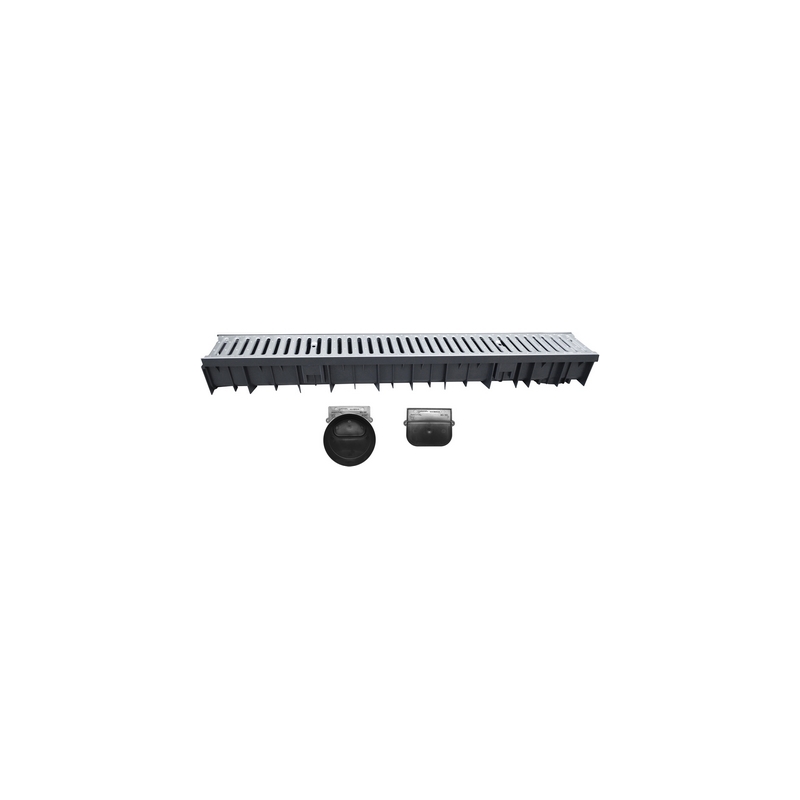 Canale Wavedrain Con Griglia Acciaio Zincato + Testata E Scarico D.110 - 1000 Mm 380-584-100