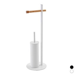 Piantana Porta Scopino Con Portarotolo In Bamboo - Nera Portarotolo Bamboo 121-C2190-NE