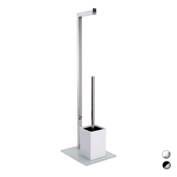 Piantana Colonna Acciaio Inox Porta Scopino Base Vetro Rettangolare - Acciaio Inox Bianco 121-C2183-AB