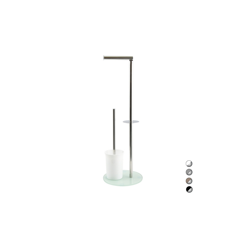 Piantana Colonna Acciaio Inox Porta Scopino Base Vetro Ovale - Acciaio Inox Vetro Nero 121-C2184-AN